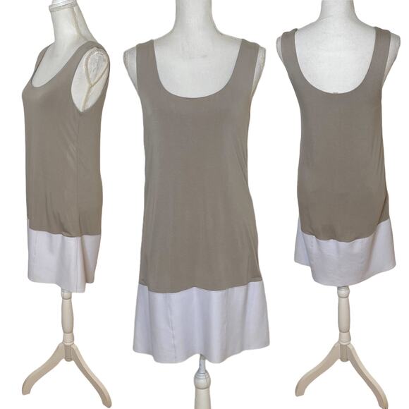 Bailey 44 Dress Genuine Leather Trim Jersey Stretch Knit Tank Dress Womens M - Picture 1 of 8